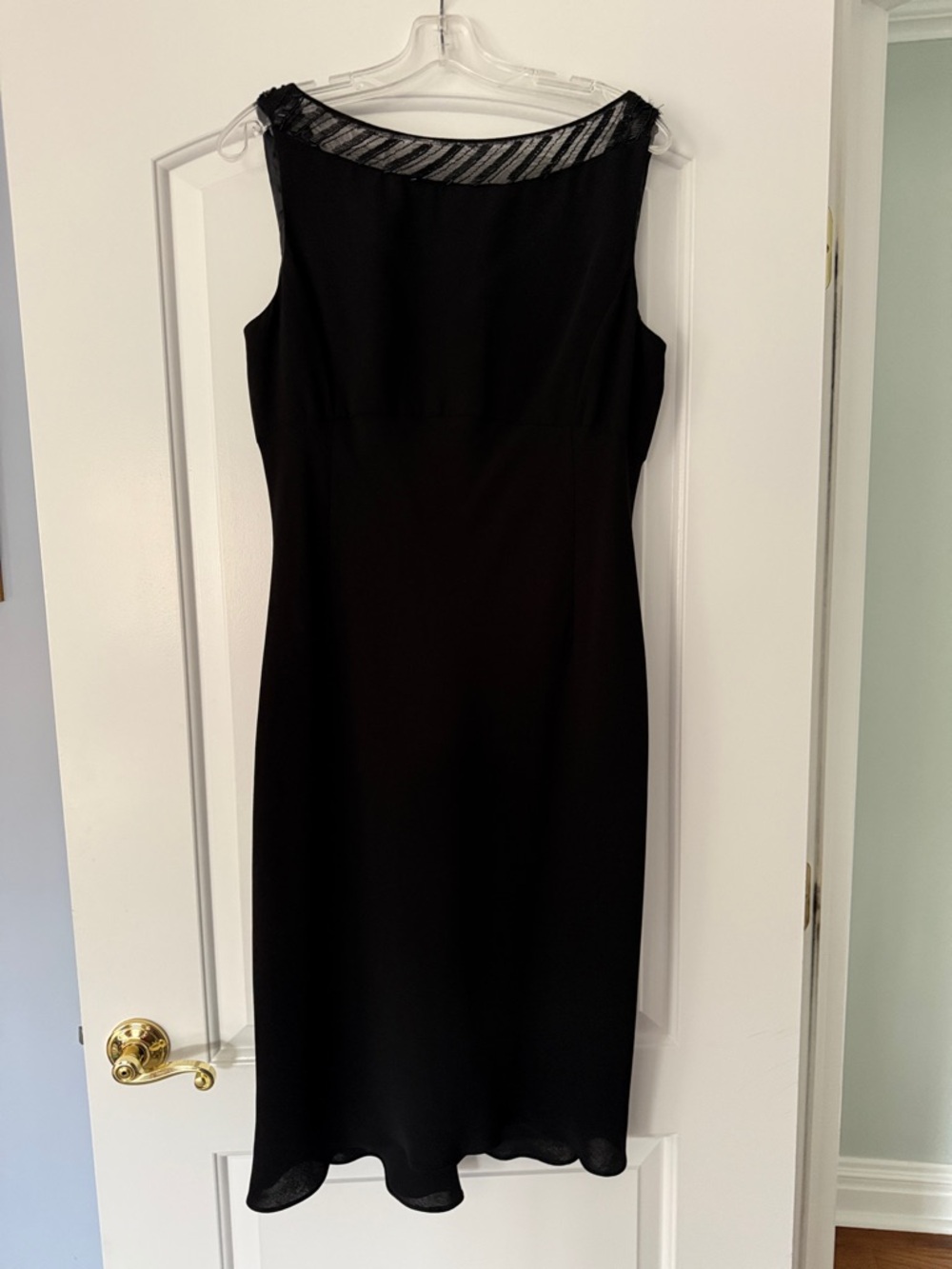 Evan Picone Black Sleeveless Sheath Midi Dress with Sheer Yoke